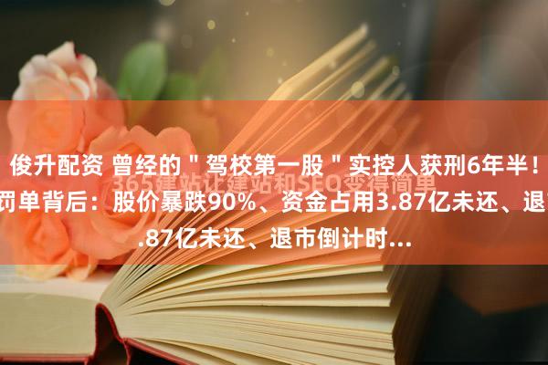 俊升配资 曾经的＂驾校第一股＂实控人获刑6年半！1.7亿天价罚单背后：股价暴跌90%、资金占用3.87亿未还、退市倒计时...